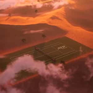 Tennis Court in Dubai Desert in a fake-out-of-home ad of ATP Tour