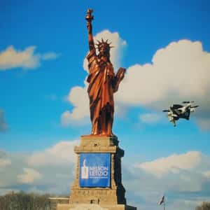 Statue Drone Treatment in a fake-out-of-home ad of Clinica Nelson Letizio