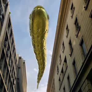 Golden Fish Swim on the Street in a fake-out-of-home ad of Anna Maria Mazaraki