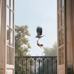 Bird Leaves Key on Balcony in a fake-out-of-home ad of AMIRI