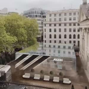 Crane Lowers Mirrored Shoebox in a fake-out-of-home ad of Adidas