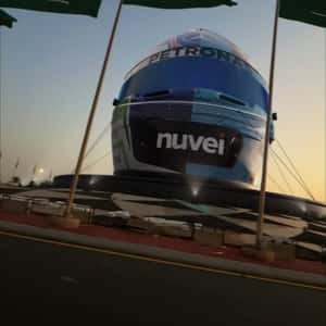 F1 Helmet Roundabout Installation in a fake-out-of-home ad of Adidas
