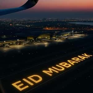 Eid Greetings on Runway in a fake-out-of-home ad of Qatar Airways 