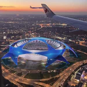 Blue Stars Logo Covering Stadium in a fake-out-of-home ad of Qatar Airways 