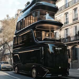 Motorhome Cruising in Paris Street in a fake-out-of-home ad of Blvck 