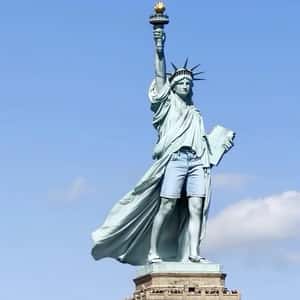 Statue of Liberty Wears Denim in a fake-out-of-home ad of American Eagle 