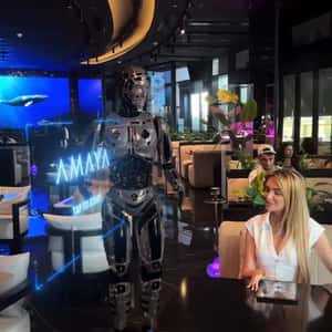 Robot Waiter with Hologram Menu in a fake-out-of-home ad of Amaya Dubai