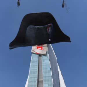 Helicopters Drop Hat on Tower in a fake-out-of-home ad of Sony Pictures