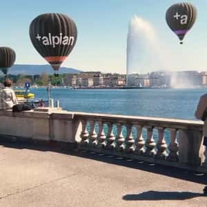 ot Air Balloons on Lake Geneva in a fake-out-of-home ad of Alpian Bank