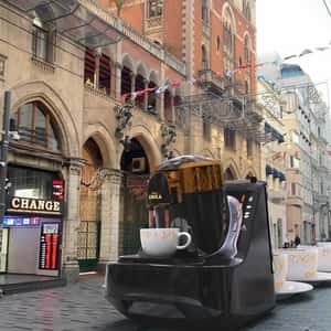 Coffee Maker Tram in Turkey in a fake-out-of-home ad of Arzum OKKA