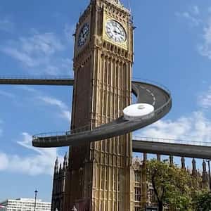 Highway Spirals Around Big Ben in a fake-out-of-home ad of Dreame
