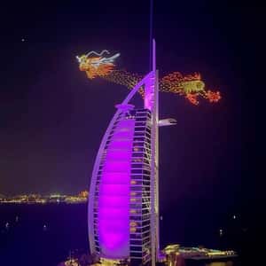 Dragon Drone Show at Burj Al Arab in a fake-out-of-home of Dubai