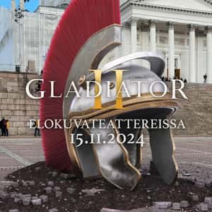 Leffamaailma Gladiator Helmet Burst from Ground in a fake-out-of-home ad of Leffamaailma