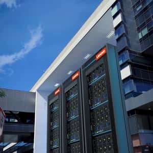 Data Centers Unveiled at Building in a fake-out-of-home ad of Lenovo