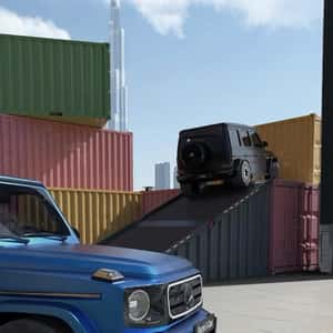 Off-road Cars Maneuvering on Ramps in a fake-out-of-home ad of Mercedes-Benz