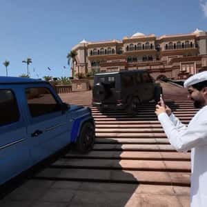 Off-road Cars Driving on Palace Stairs in a fake-out-of-home ad of Mercedes Benz