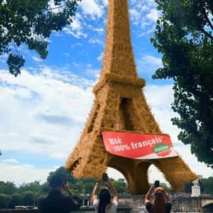 Eiffel Tower Covered with Wheat in a fake-out-of-home ad of Panzani