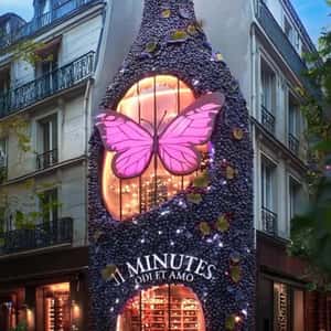 Wine Bottle Facade with Grapes in a fake-out-of-home ad of Pasqua