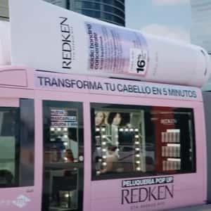Hair Conditioner Bottle Display on Tram in a fake-out-of-home-ad of RedKen