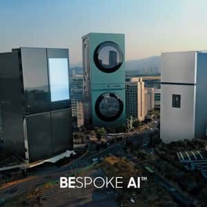 Appliances Rise Above the Skyline in-a-fake-out-of-home-ad of Samsung