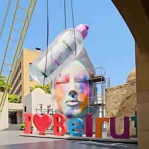 Cleanser on a Crane in fake-out-of-home ad of Garnier