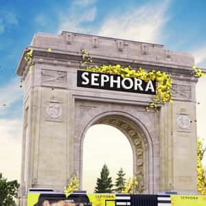 Yellow Flowers Bloom at Arc Monument in a fake-out-of-home ad of Sephora