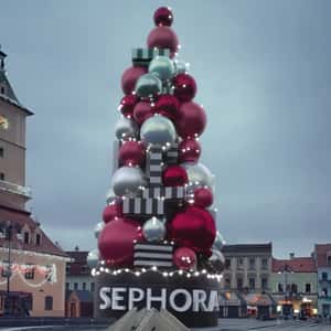 Christmas Decoration Towers at Square in a fake-out-of-home ad of Sephora