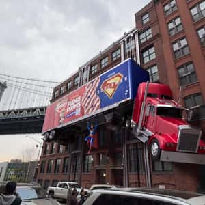 Superman Lifts the Truck in a fake-out-of-home ad of Keebler