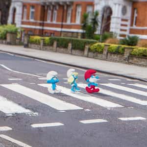 Smurfs Crossing the Pedestrian Lane in a fake-out-of-home ad of Paramount Pictures