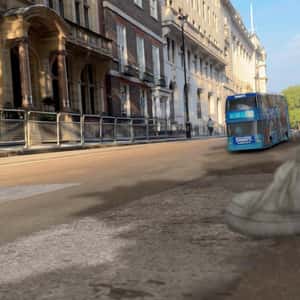 Smurf Double-decker Bus Heads to Big Ben in a fake-out-of-home ad of Paramount Pictures