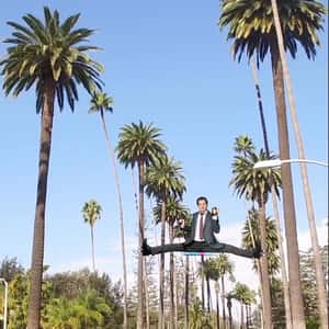 Liam Neeson Splits on Two Palm Trees in a fake-out-of-home ad of The Naked Gun