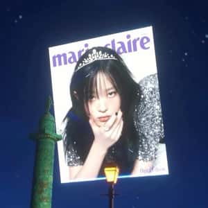 Statue Projects Hologram at Plaza in a fake-out-of-home ad of Marie Claire