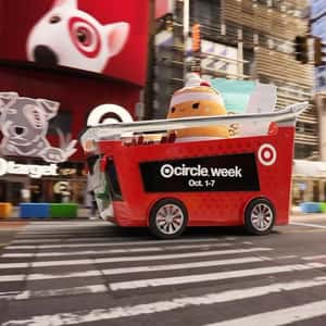 Grocery Basket Drives on Street in a fake-out-of home ad of Target