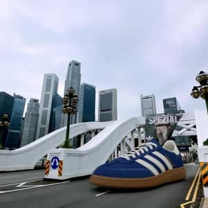 Sneakers Flying in Singapore in a fake-out-of-home ad of Adidas