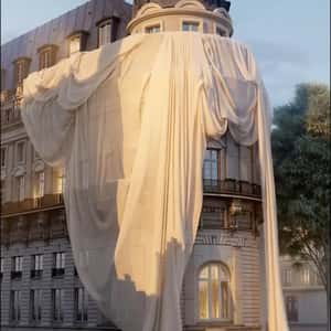 Fabric Draped Over Store Facade in a fake-out-of-home ad of AMI