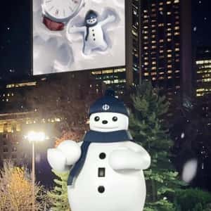 Mascot Display in Ice Skating Rink in a fake-out-of-home ad of Baume & Mercier