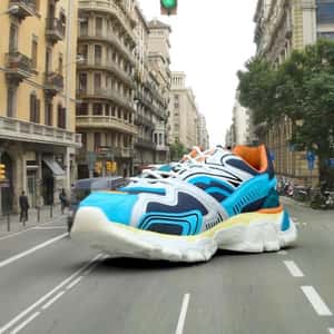 Fallen Sneaker Hit by Bus in a fake-out-of-home ad of Bershka