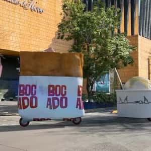 Food Carts Roll Down the Street in a fake-out-of-home ad of Bocado