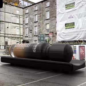Foundation Bottle Rolling on Wheels in a fake-out-of-home ad of BPerfect Cosmetics