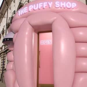 Store Entrance Inflates like Puffer Jacket in a fake-out-of-home ad of Burga