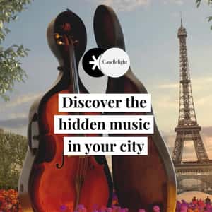 Cello Installation in the Garden in a fake-out-of-home ad of Candlelight Concerts