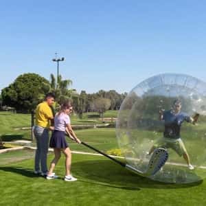 Man in Ball Tossed onto Field in a fake-out-of-home ad of Carya Golf Club
