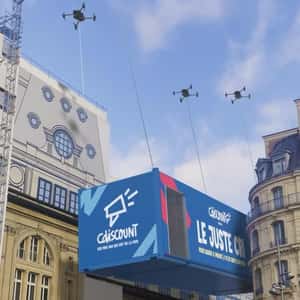 Drones Carry Boxship Billboard in a fake-out-of-home ad of CDiscount