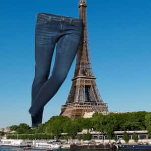 Jeans Stand Beside Eiffel Tower in a fake-out-of-home ad of Celio