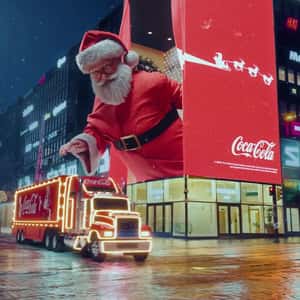 Santa Drops Christmas Truck in a fake-out-of-home ad of Coca-Cola
