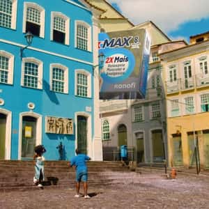 Packaging Floats Between Buildings in a fake-out-of-home ad of Dorflex