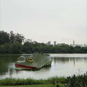 Frog Loafer Drifts on River in a fake-out-of-home ad of Farfetch