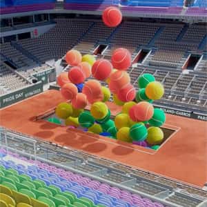 Court Releases Tennis Balls into the Air in a fake-out-of-home ad of FFT