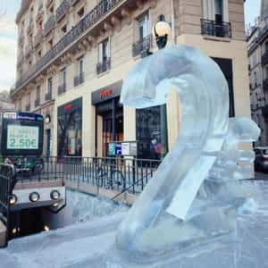 Sculpture Installation at Subway Entrance in a fake-out-of-home ad of Free