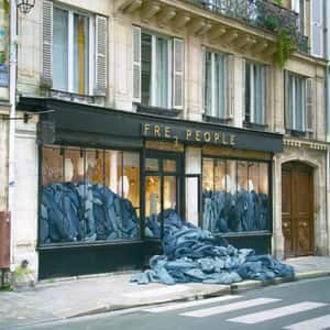 Denim Overflow at Store in a fake-out-of-home ad of Free People